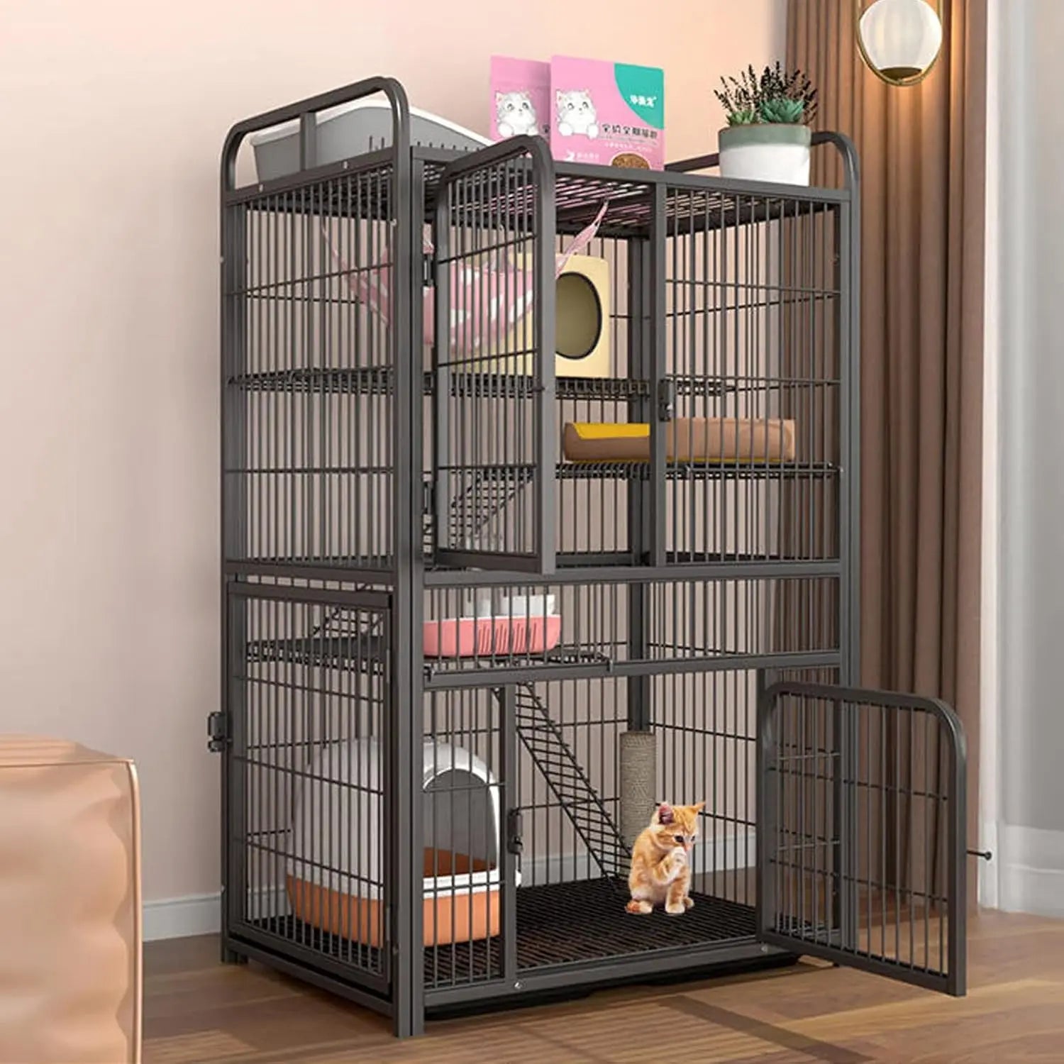 Cat Cage Indoor Metal with Tray And Storage