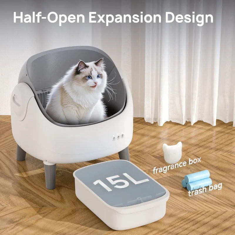Self Cleaning Litter Box, Open-Top Design, APP Control, Dual Safety Sensors, Suitable for Multi-cat