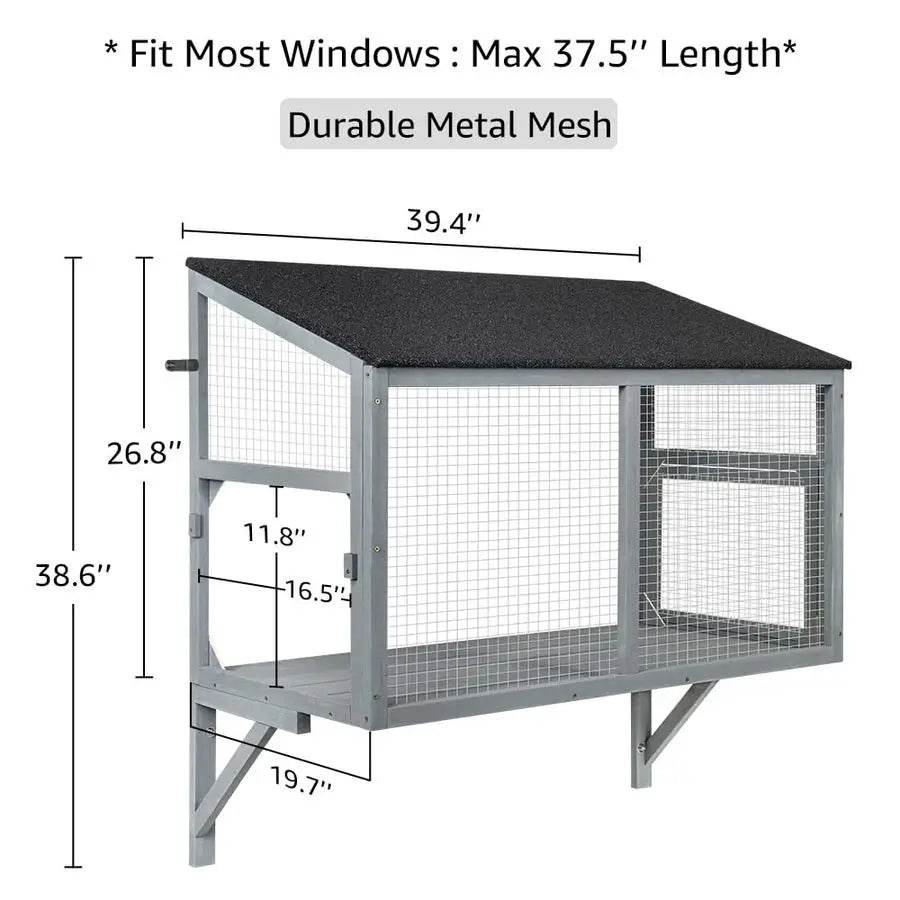 Cat Catio, Window Box Enclosure for Indoor Pets Secure Comfortable Window Perch