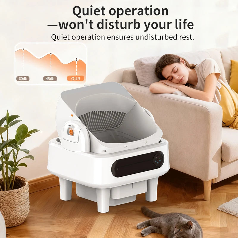 Automatic Cat Litter Box Self-Cleaning - App Control, Open Design, Smart Health Monitoring, Suitable for Medium Cats and Kittens, Anti-Pinch Safety, Quiet Operation, Trusted Companion for Your Life - White