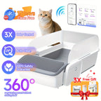 Self Cleaning Automatic Cat Litter Box Robot Open Top Large Capacity App Control Anti Pinch Odor Free Waste System MultiCat Free