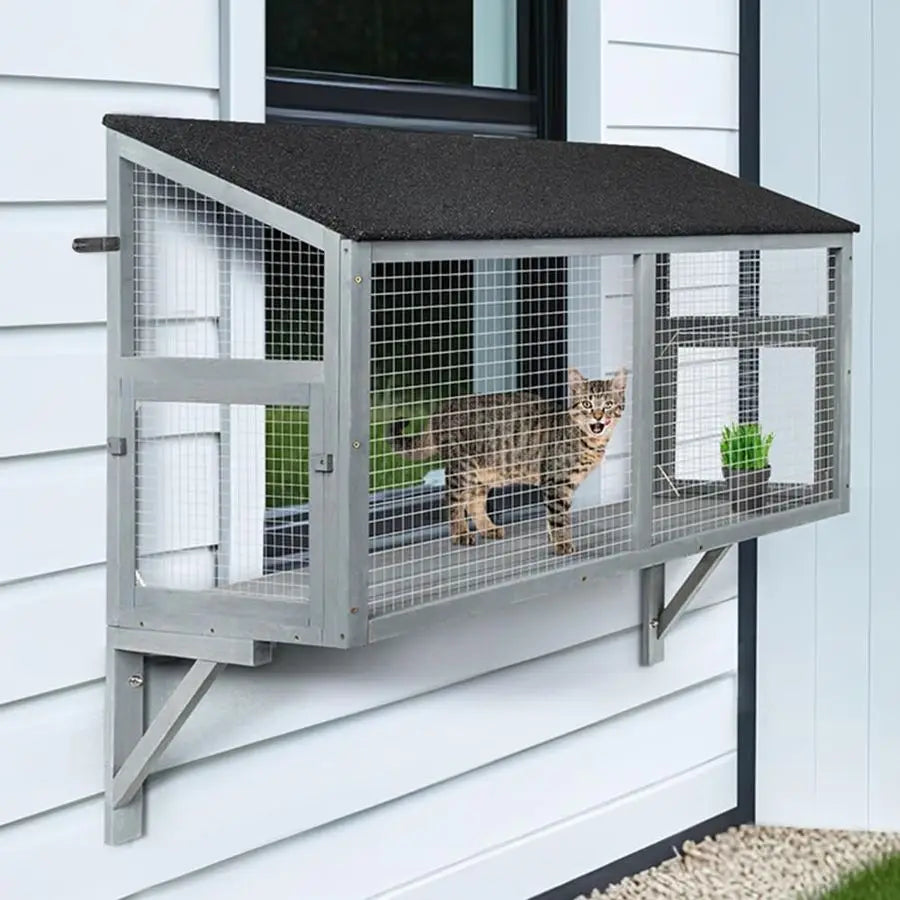 Cat Catio, Window Box Enclosure for Indoor Pets Secure Comfortable Window Perch